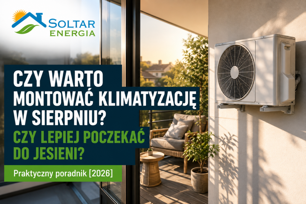 Czy warto montować klimatyzację w sierpniu? Klimatyzator zamontowany na balkonie domu jednorodzinnego w Tarnowie.